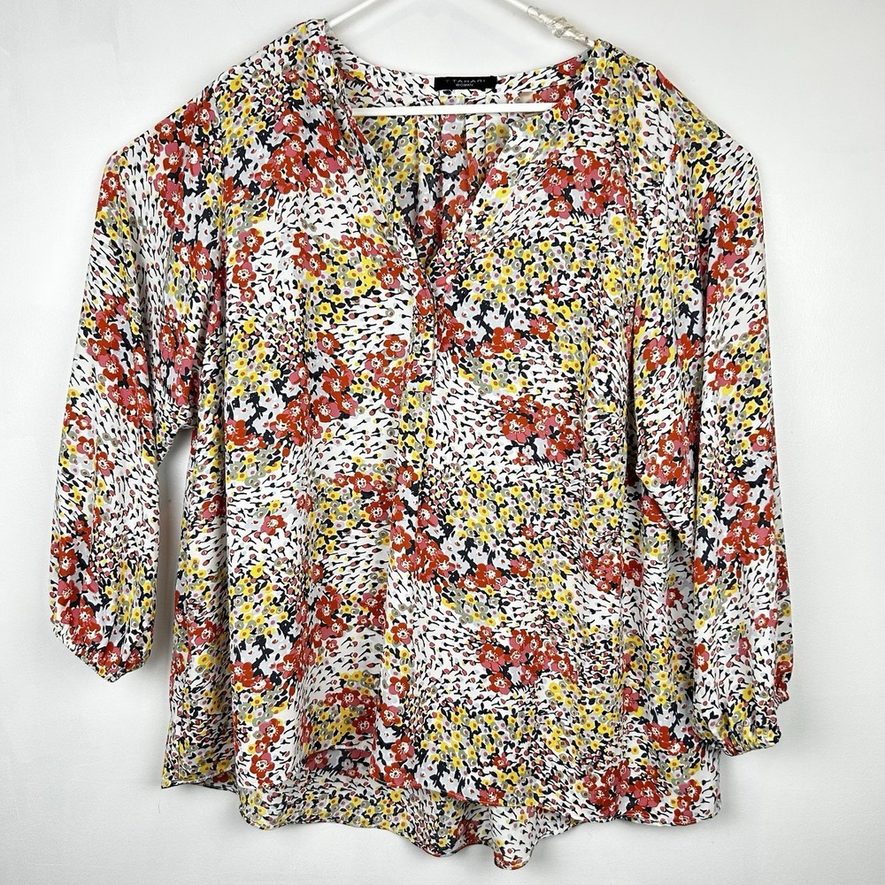 T Tahari Top Woman 3X Chiffon Blouse Floral Tunic Beachy Vacation Cruise